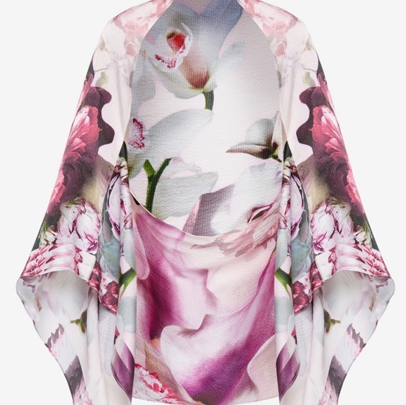 🍒NWT🍒 TED BAKER 100% SILK POSIE CAPE SCARF - Picture 2 of 7
